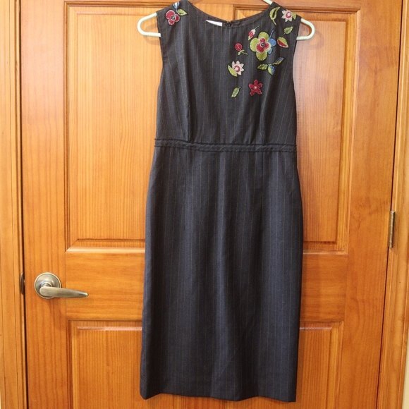 Moschino Embroidered Floral Pin Stripe Pencil Dress Medium Vintage Sheath Glam - Picture 12 of 12